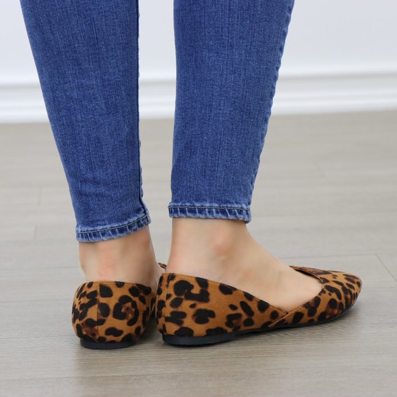 Leopard Print Vegan Suede Slip On Flats - Picture 7 of 16